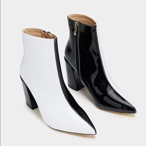 Two Tone Pointed Toe Heeled Boots